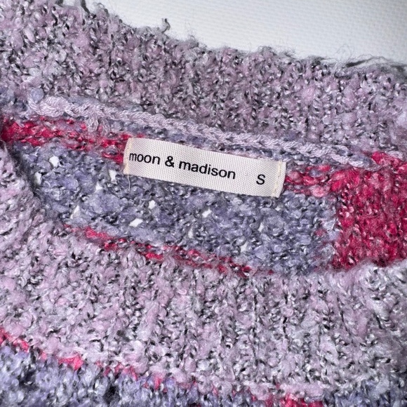 Moon & Madison Multicolor Cropped Patchwork Wool Blend Sweater Size S - Picture 4 of 4